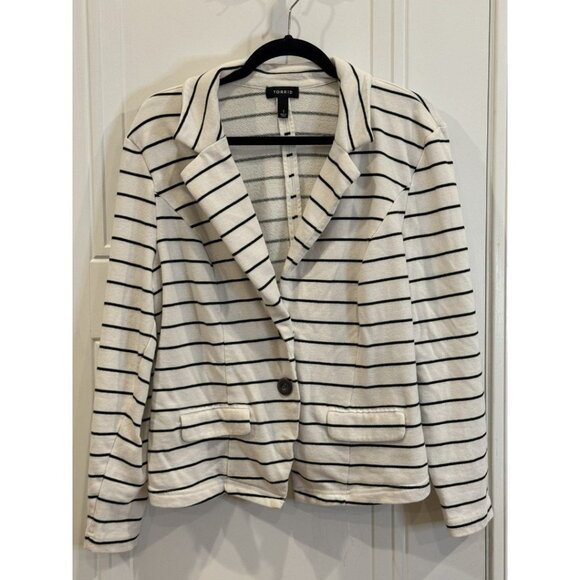 FUC Torrid Sz. 1 Knit Blazer White with Black Stripes Casual Lightweight - Picture 1 of 8